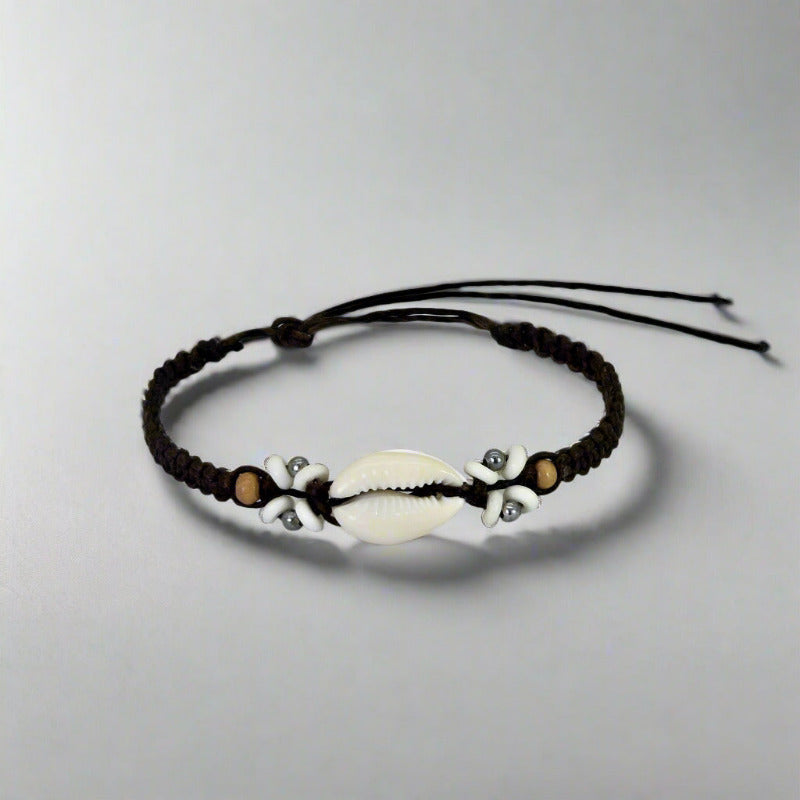 bratara handmade bumbac impletit scoica piese lemn