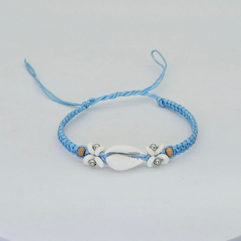 bratara handmade albastra scoica piese lemn