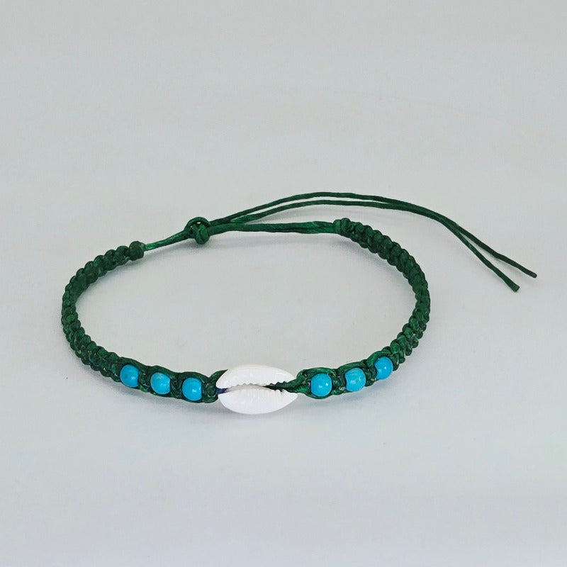 bratara handmade bumbac piatra turcoaz scoica