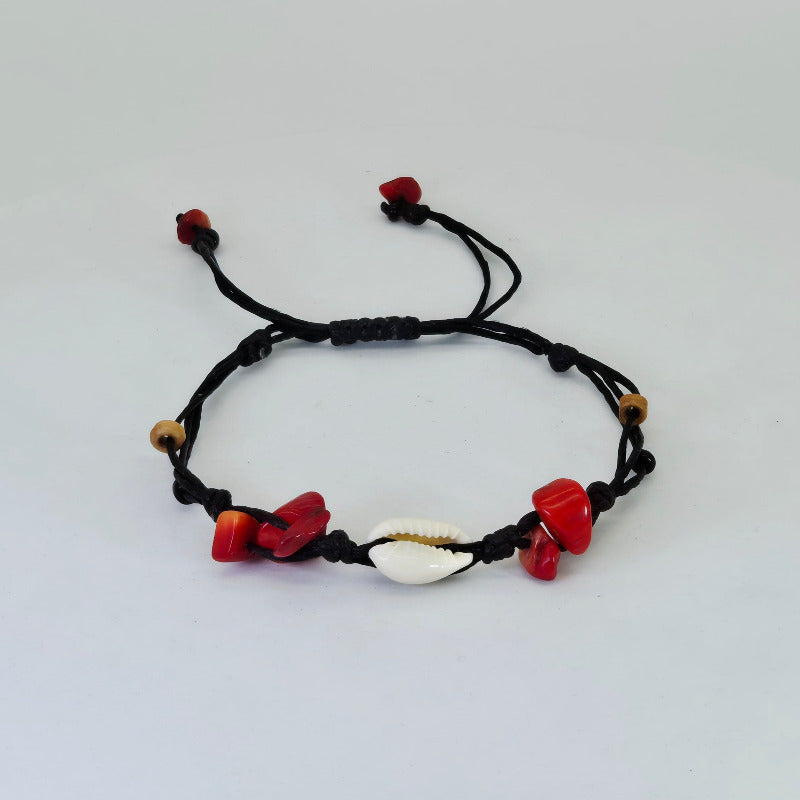 bratara handmade piatra naturala rosie piese lemn