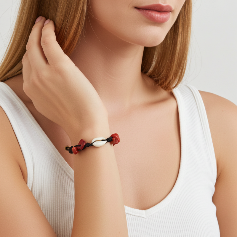 bratara handmade piatra rosie scoica