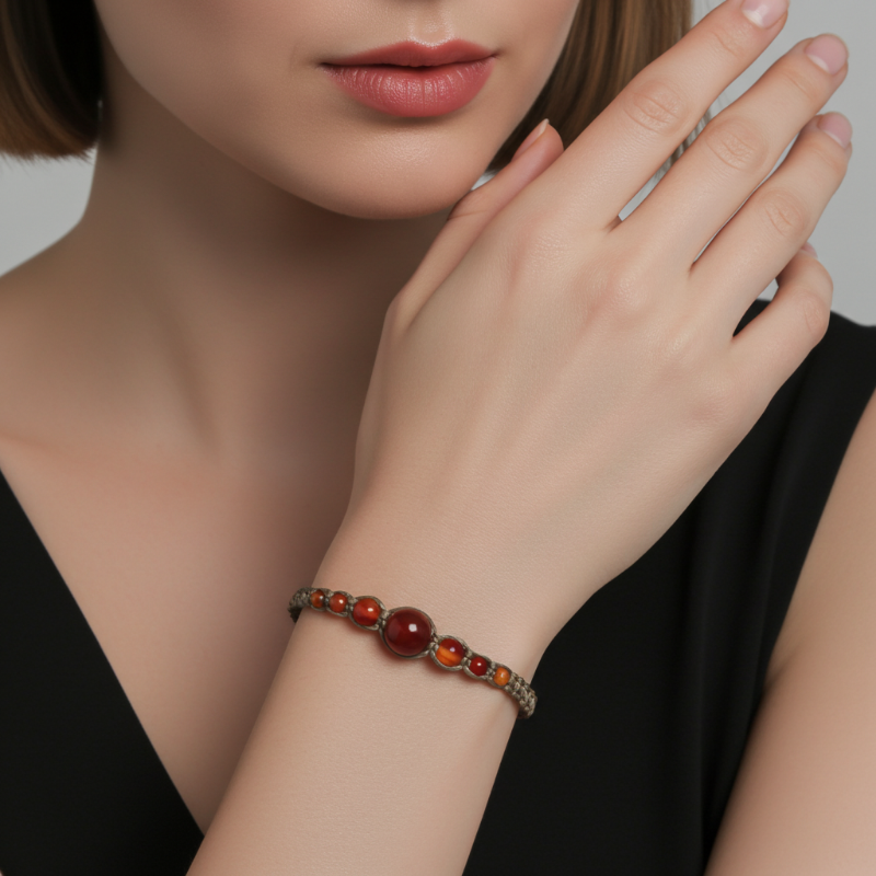 bratara handmade macrame agat rosu