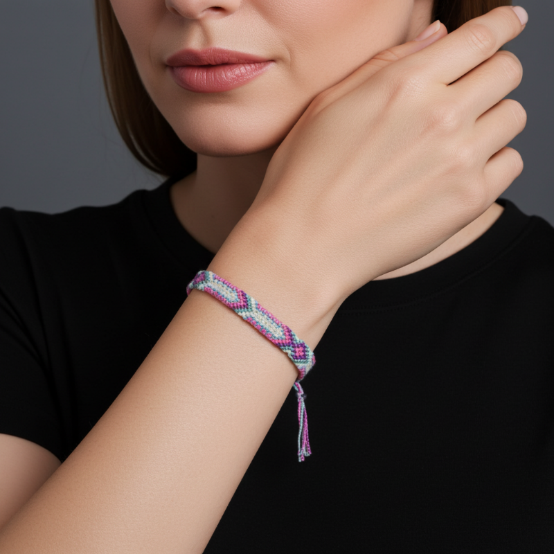 bratara impletita bumbac roz