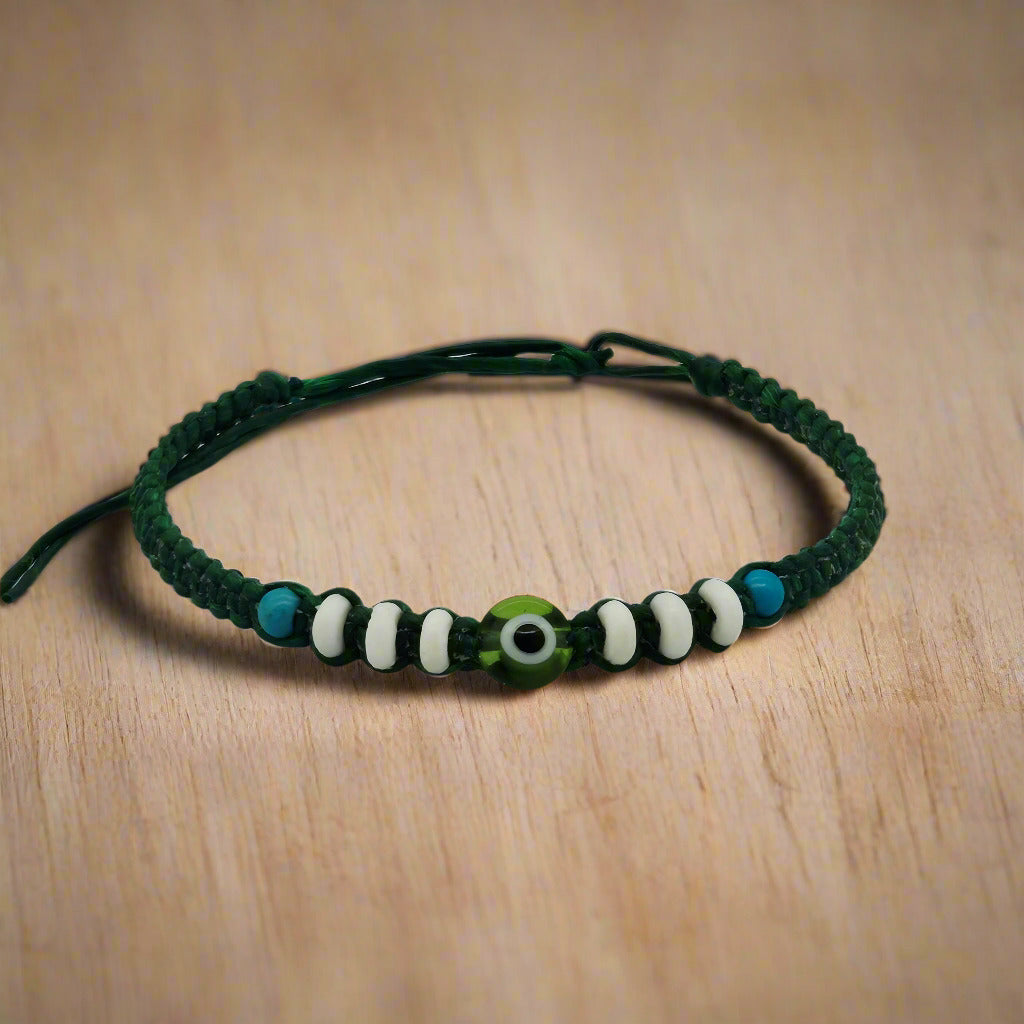bratara handmade bumbac impletit verde piatra turcoaz