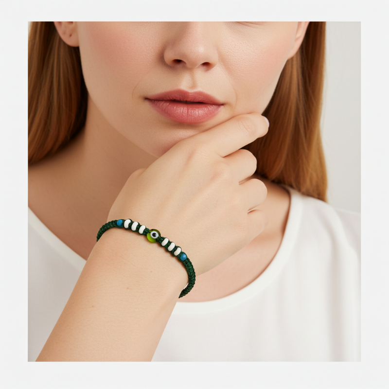 bratara handmade bumbac impletit verde piatra turcoaz