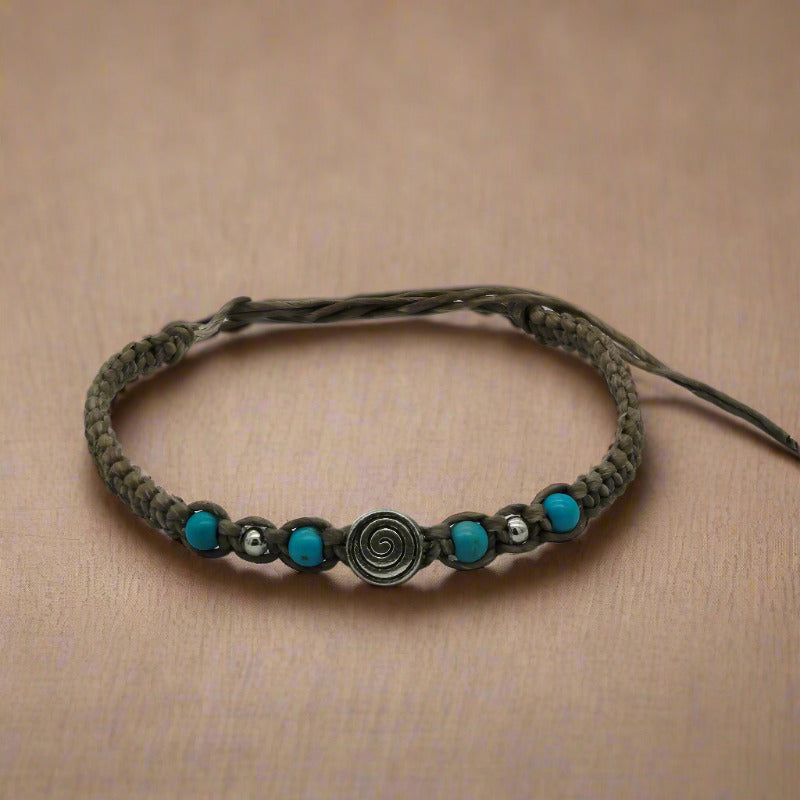 bratara handmade bumbac impletit pietre turcoaz