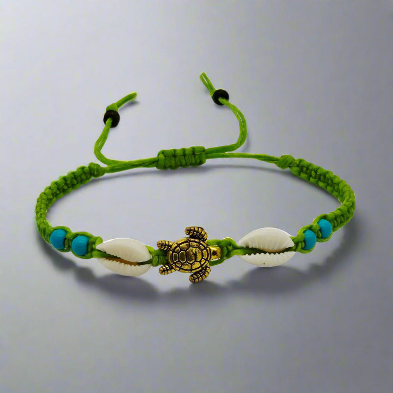 bratara handmade bumbac impletit scoica piatra turcoaz 