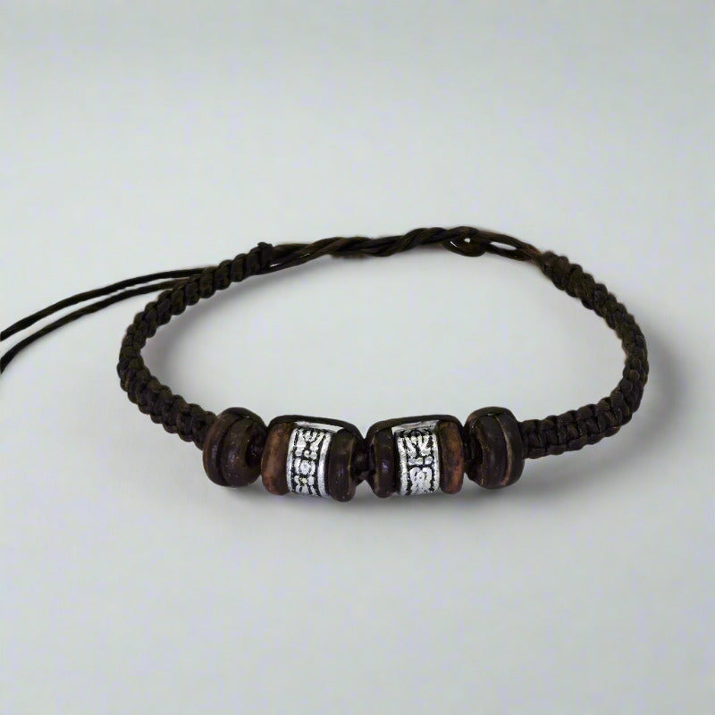 bratara handmade bumbac impletit lemn 