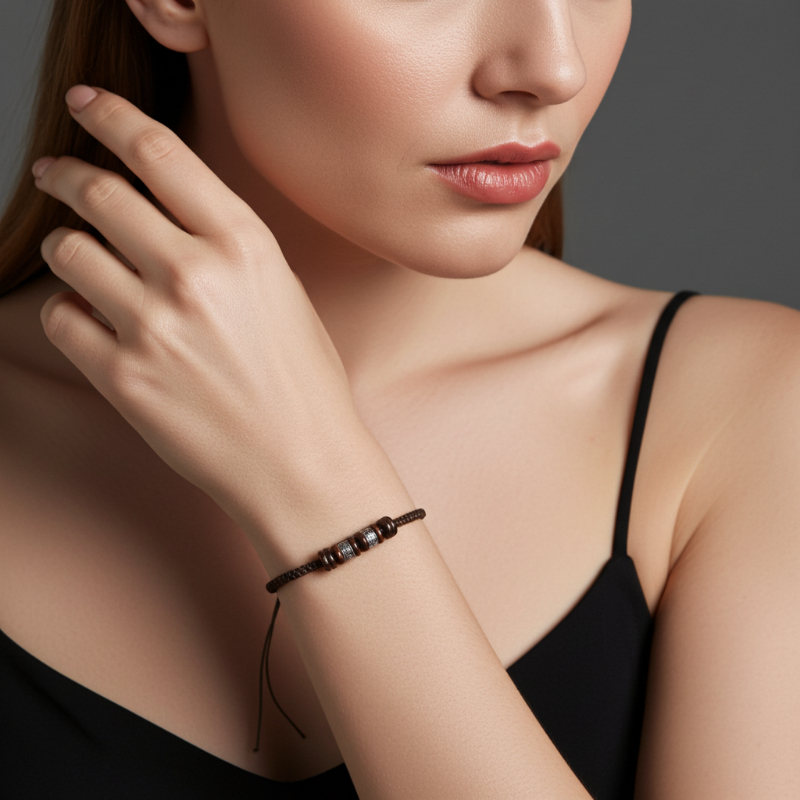 bratara handmade bumbac impletit lemn 