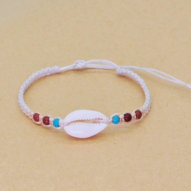 bratara handmade bumbac piese lemn piatra turcoaz scoica