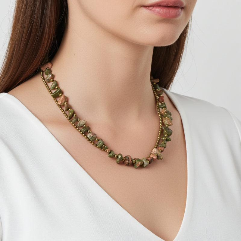 colier handmade piatra unakite