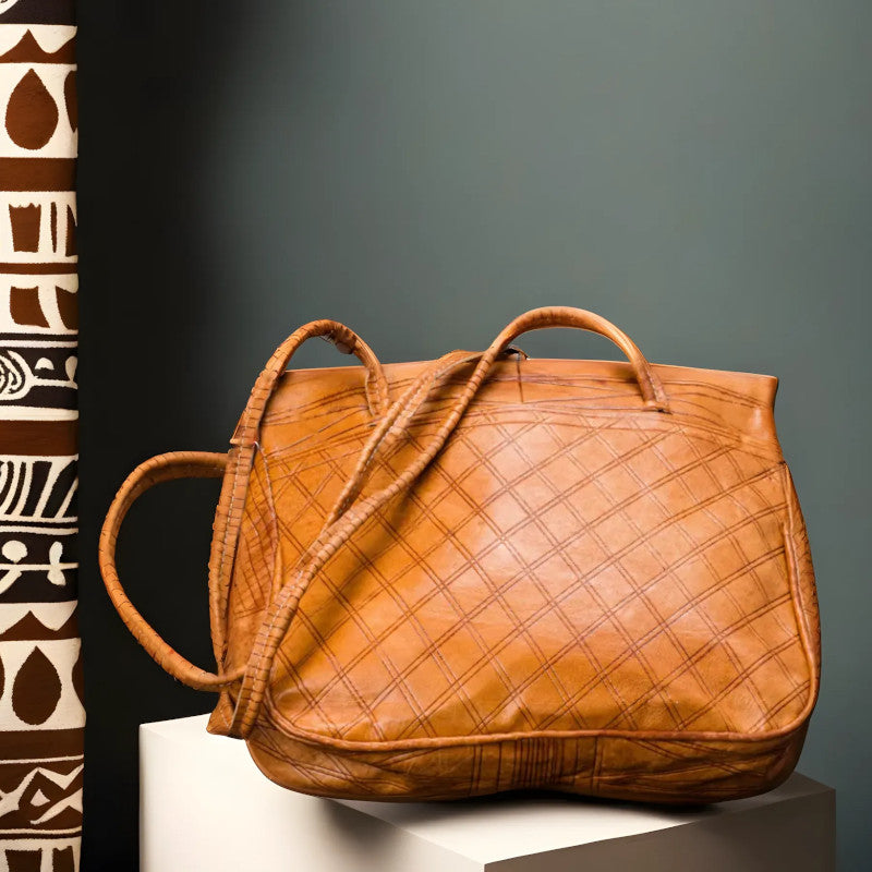 geanta handmade piele caramel modele etnice