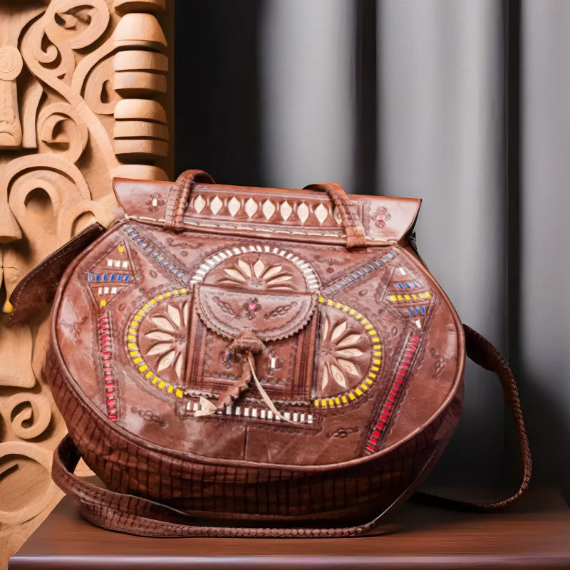 geanta handmade piele maro modele etnice