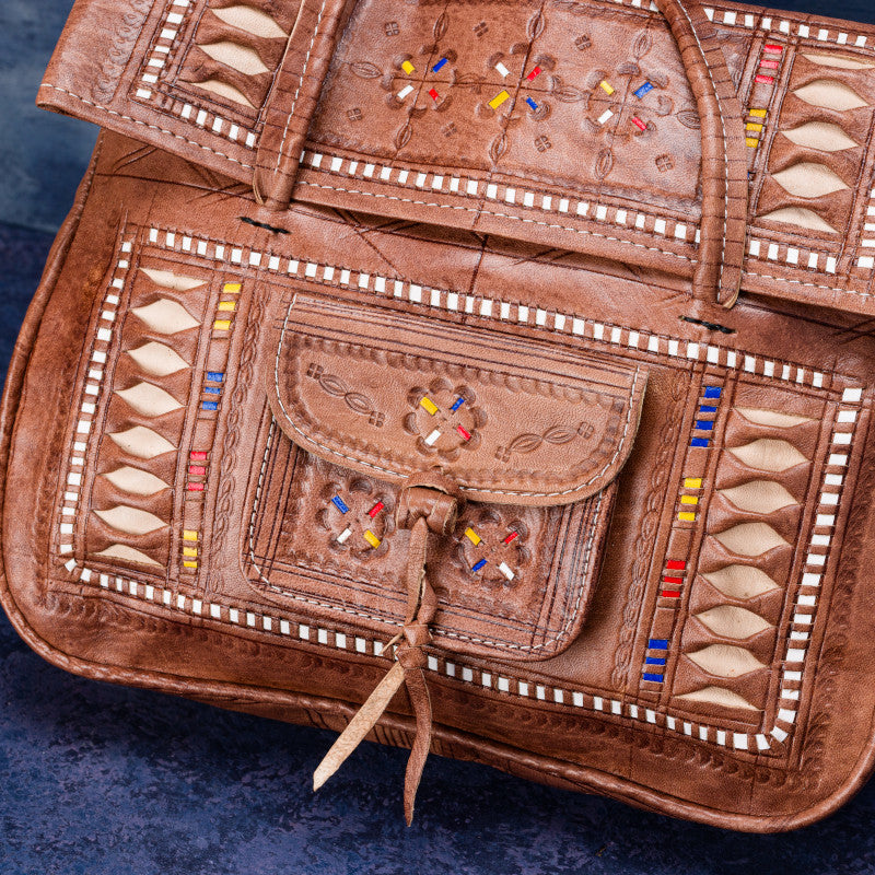 geanta handmade piele maro modele etnice